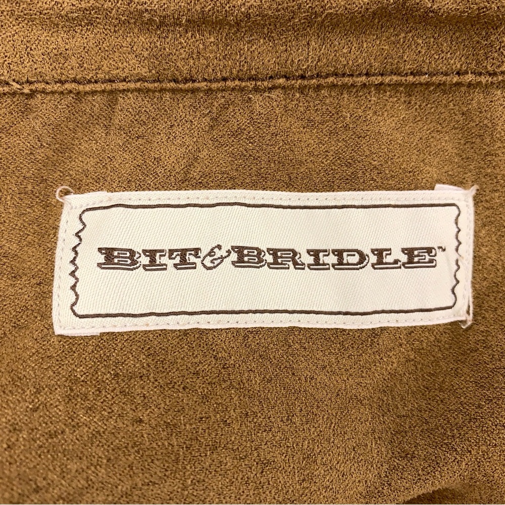 XXL Bit And Bridle Mens Western Shirt Brown Tan Faux Suede Snap Buttons Stretch - Picture 8 of 13